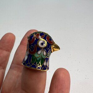 Vintage Chinese Cloisonne Enamel Figural Bird Head Thimble Rare Colorful